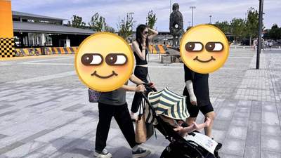 何穗阿那亚遛娃被偶遇 陈伟霆儿子小Win踢着脚丫超可爱