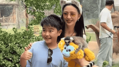 郑州银基动物王国偶遇佟丽娅母子，十岁朵朵与陈思诚神似，一同喂水豚超有爱