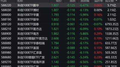 市场早盘集体调整，科创100下跌6.11%，4只相关ETF成交额超1亿元