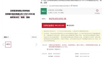 日照银行1.59亿股股权7月底法拍，起拍价4.3亿元