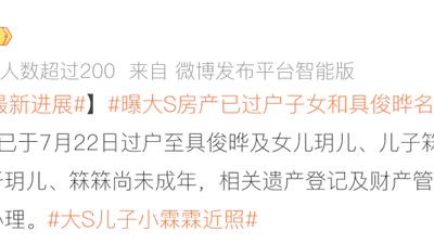 台北信义区大S遗产清点完成 具俊晔与一双儿女各持三分之一 汪小菲代未成年儿女处理相关事宜