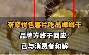 【茶颜悦色薯片吃出蟑螂干，品牌方终于回应啦：已与消费者和解。同款产品未下架，仍在正常陈列销售】