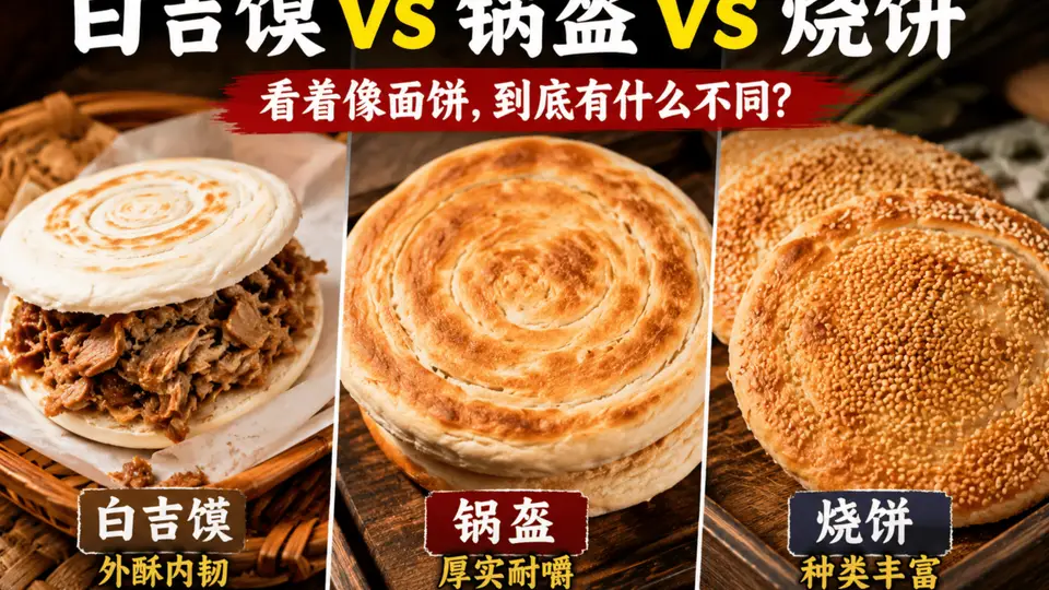 白吉馍、锅盔、烧饼看着相似,到底有什么不同?