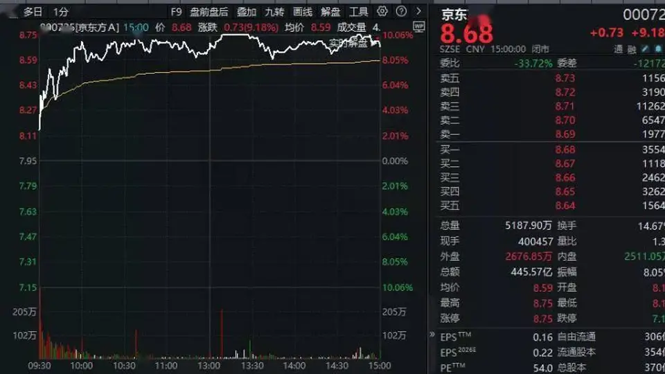 一个多月股价翻倍!000725,收官日拿下第一