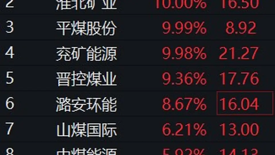 8月6日煤炭板块拉升掀涨停潮 昊华能源等多股涨停引股民参与热议