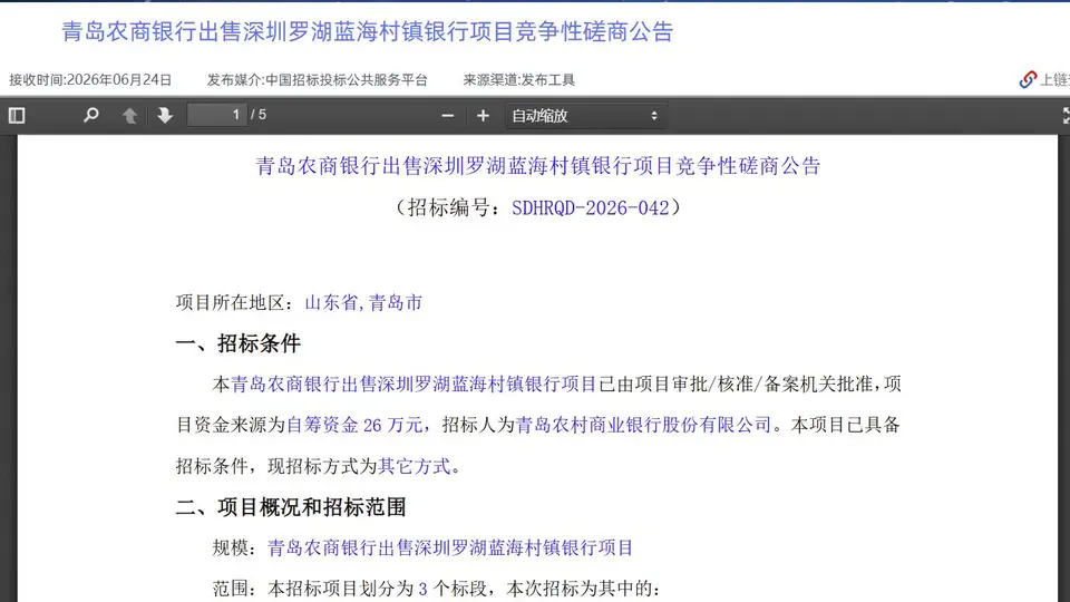 多项招标工作落地 深圳罗湖蓝海村镇银行重组改革进入实操期