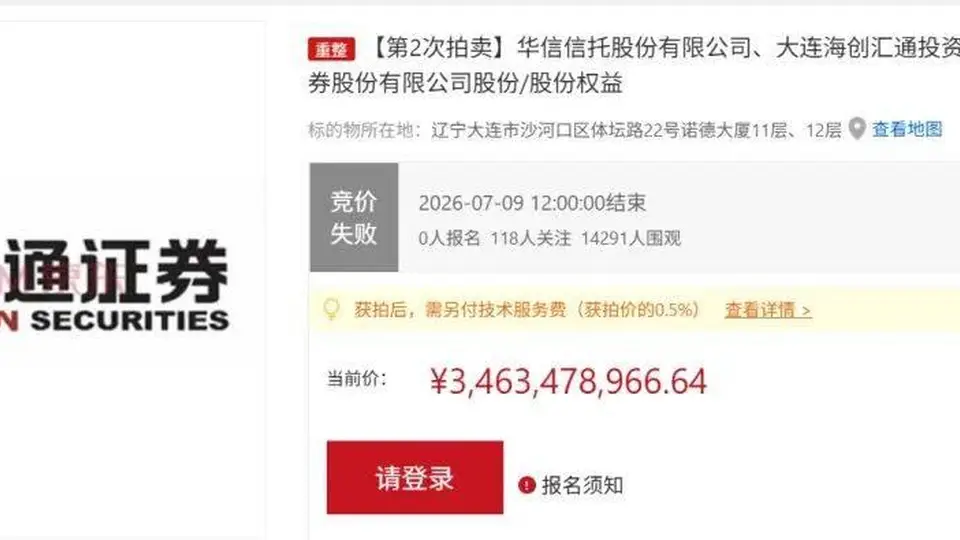 折价仍遇冷！大通证券51.59%股权二度流拍
