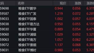 粮食概念股走强，多只粮食ETF涨超6%