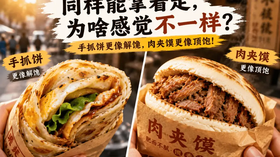 同样都能拿边走边吃，为什么手抓饼更解馋，肉夹馍更顶饱？