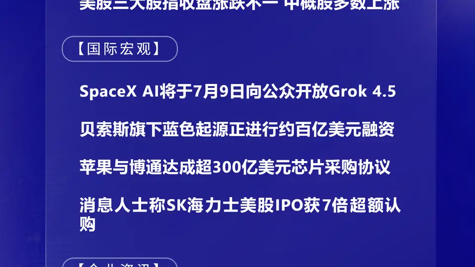 7月9日国际晨讯丨消息人士称SK海力士美股IPO获七倍超额认购 美军称再次对伊朗发起打击