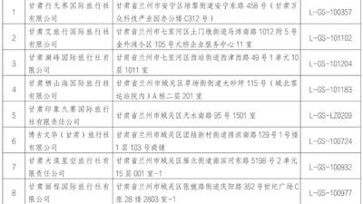 兰州市文化和旅游局关于撤销甘肃行无界国际旅行社等9家旅行社业务经营许可的公告（附名单）