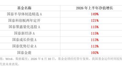 上半年主动权益业绩放榜，国泰基金7只产品净值翻倍