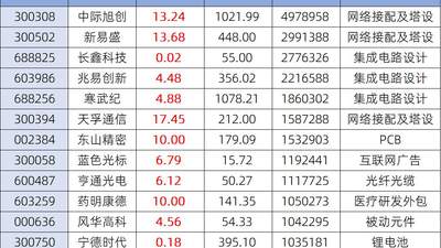 科技股集体回暖 13只百亿成交股全收涨 参与其中的“易中天”三股平均涨15% 科创板反弹幅度或超两成
