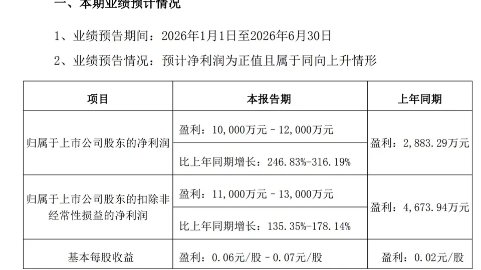 兴森科技:上半年归母净利润同比预增246.83%至316.19%
